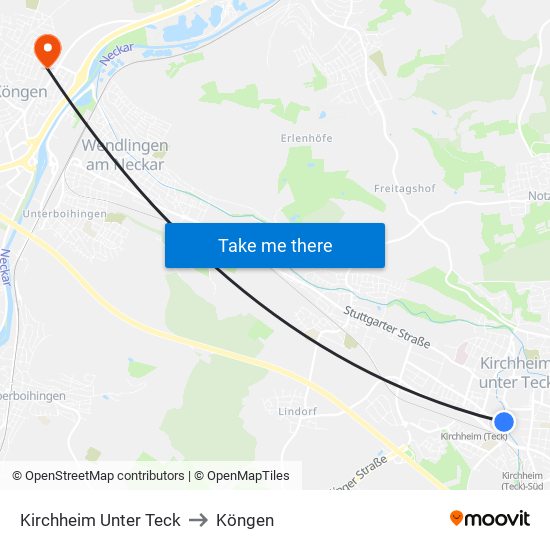 Kirchheim Unter Teck to Köngen map