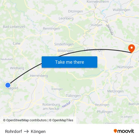 Rohrdorf to Köngen map