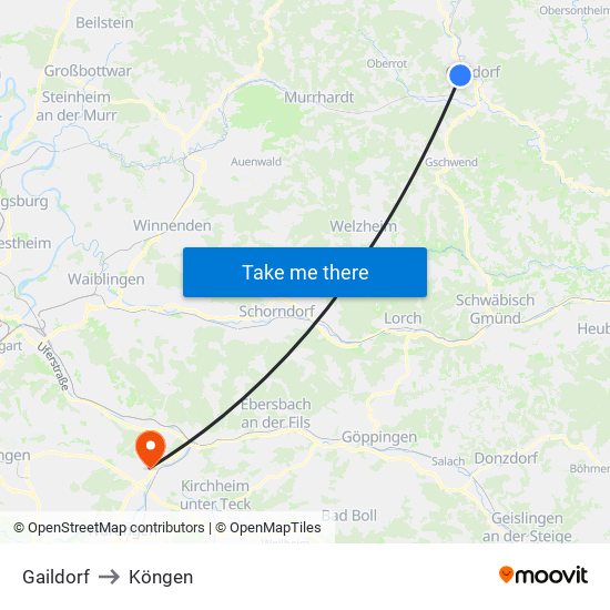 Gaildorf to Köngen map