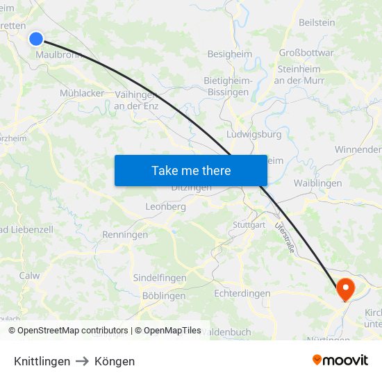 Knittlingen to Köngen map