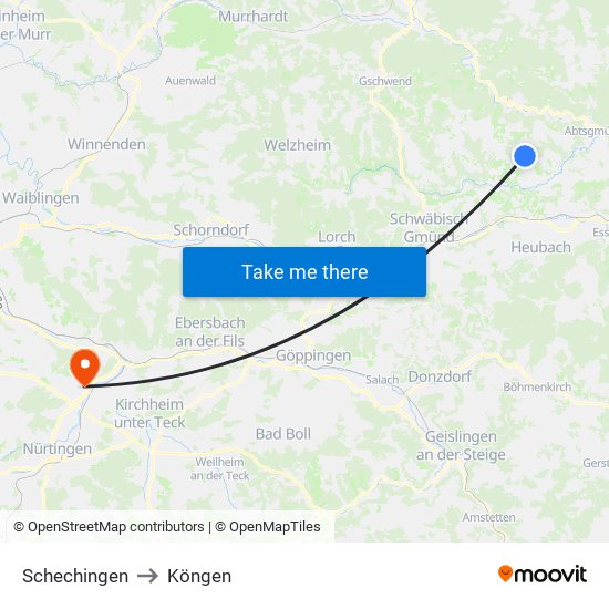 Schechingen to Köngen map