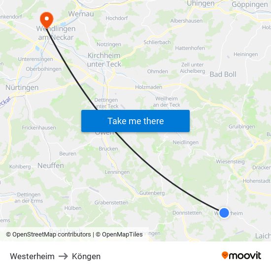 Westerheim to Köngen map