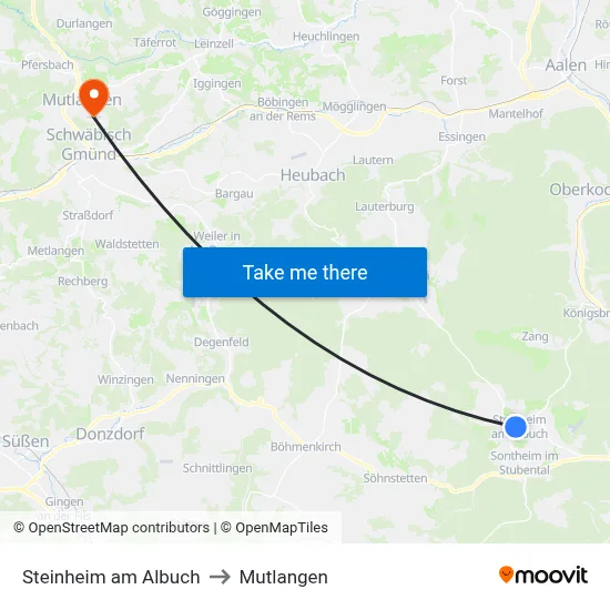 Steinheim am Albuch to Mutlangen map