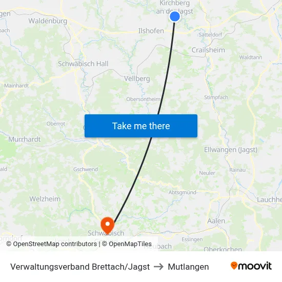Verwaltungsverband Brettach/Jagst to Mutlangen map
