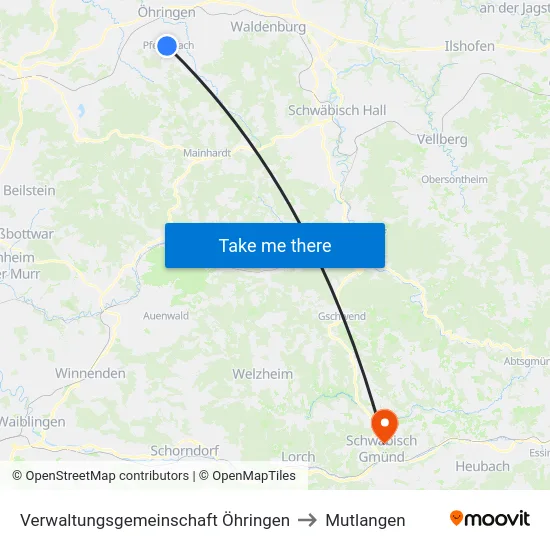 Verwaltungsgemeinschaft Öhringen to Mutlangen map