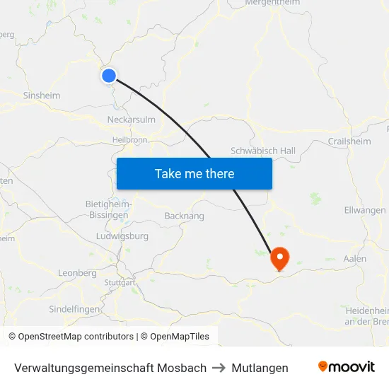 Verwaltungsgemeinschaft Mosbach to Mutlangen map