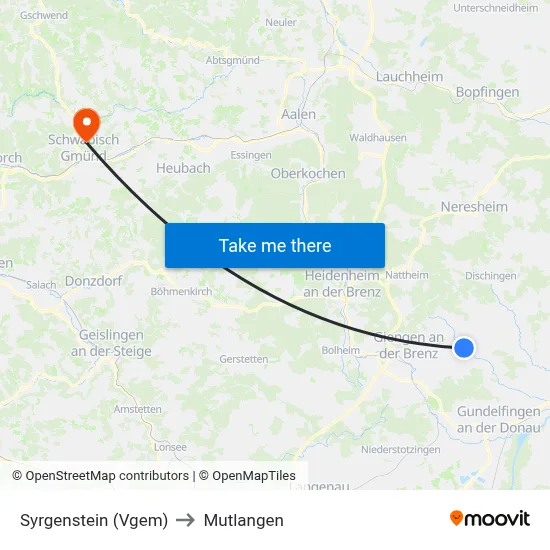Syrgenstein (Vgem) to Mutlangen map
