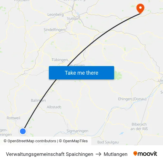 Verwaltungsgemeinschaft Spaichingen to Mutlangen map