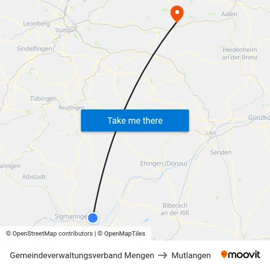 Gemeindeverwaltungsverband Mengen to Mutlangen map