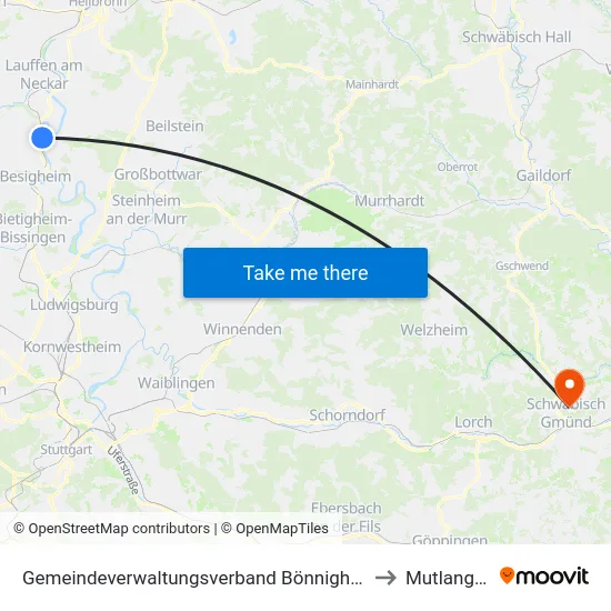 Gemeindeverwaltungsverband Bönnigheim to Mutlangen map