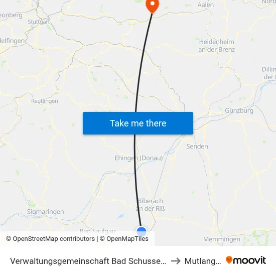 Verwaltungsgemeinschaft Bad Schussenried to Mutlangen map