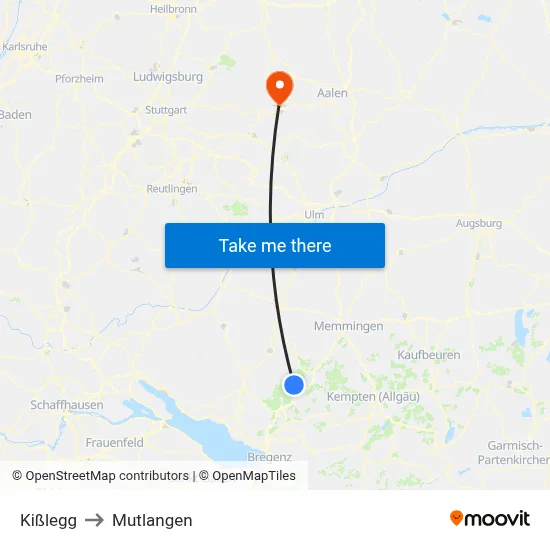 Kißlegg to Mutlangen map