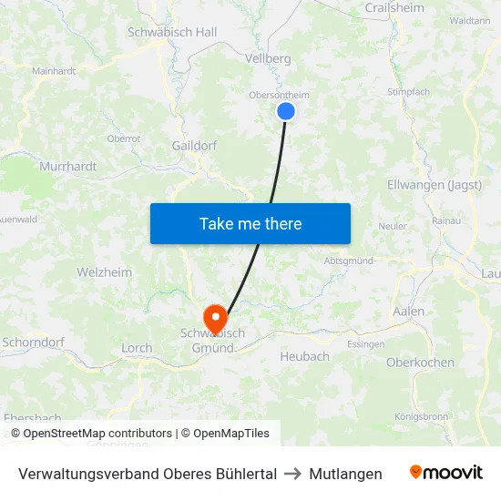 Verwaltungsverband Oberes Bühlertal to Mutlangen map