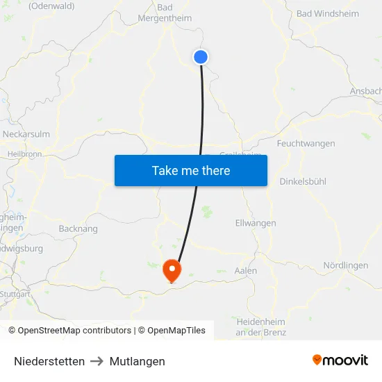 Niederstetten to Mutlangen map