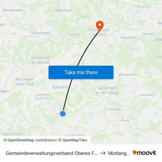 Gemeindeverwaltungsverband Oberes Filstal to Mutlangen map