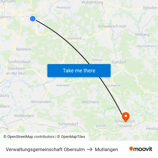 Verwaltungsgemeinschaft Obersulm to Mutlangen map