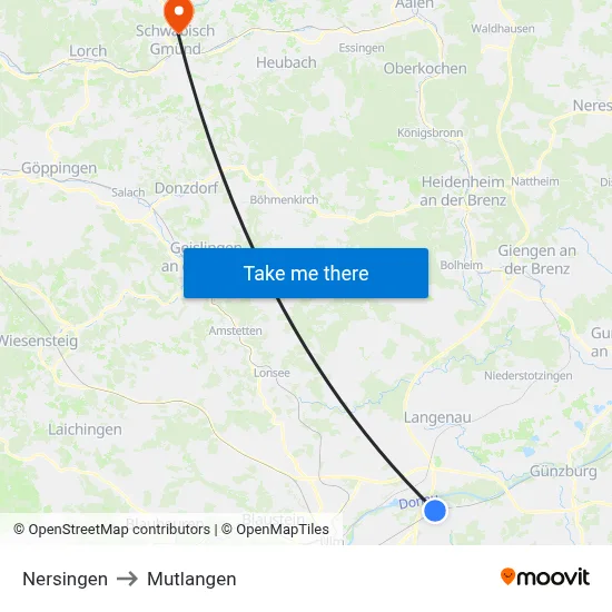 Nersingen to Mutlangen map
