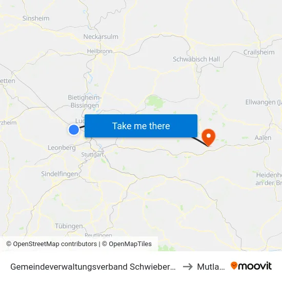 Gemeindeverwaltungsverband Schwieberdingen-Hemmingen to Mutlangen map