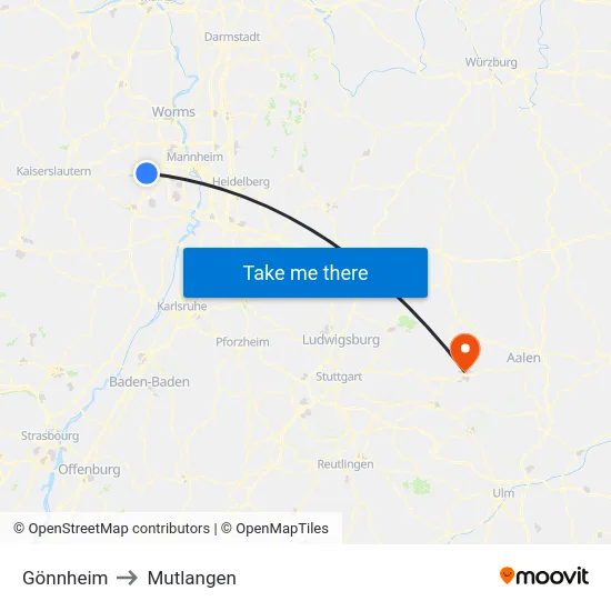 Gönnheim to Mutlangen map