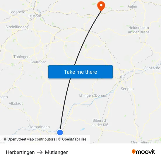 Herbertingen to Mutlangen map
