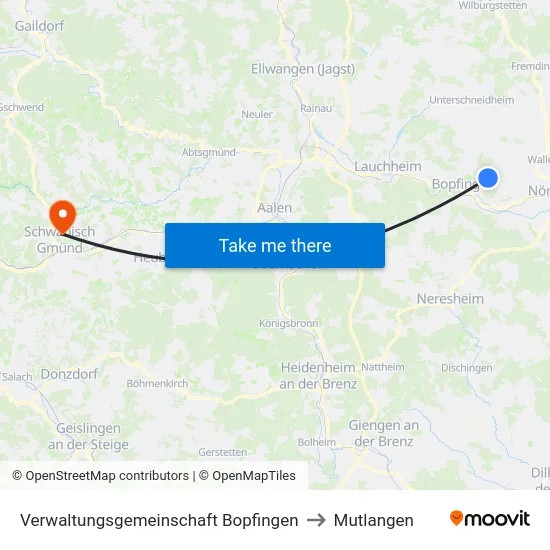 Verwaltungsgemeinschaft Bopfingen to Mutlangen map