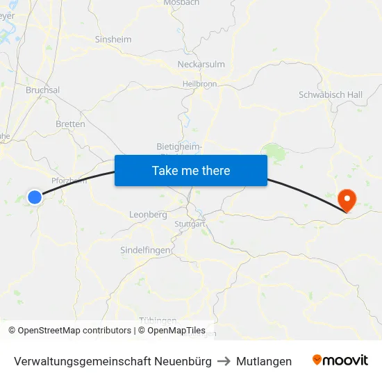 Verwaltungsgemeinschaft Neuenbürg to Mutlangen map