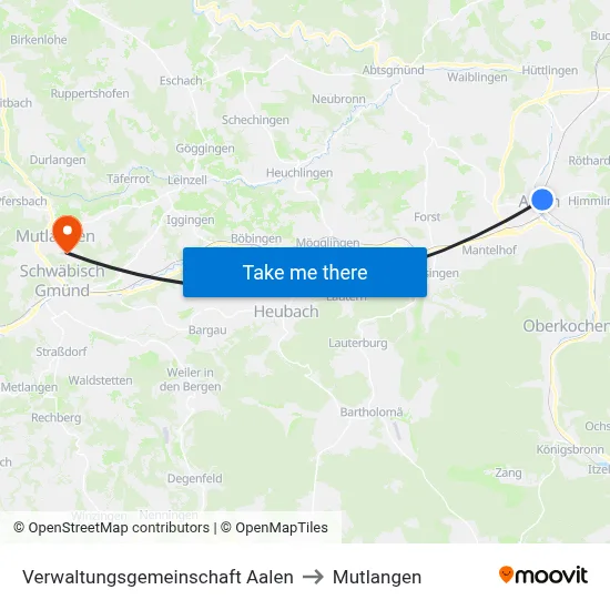 Verwaltungsgemeinschaft Aalen to Mutlangen map