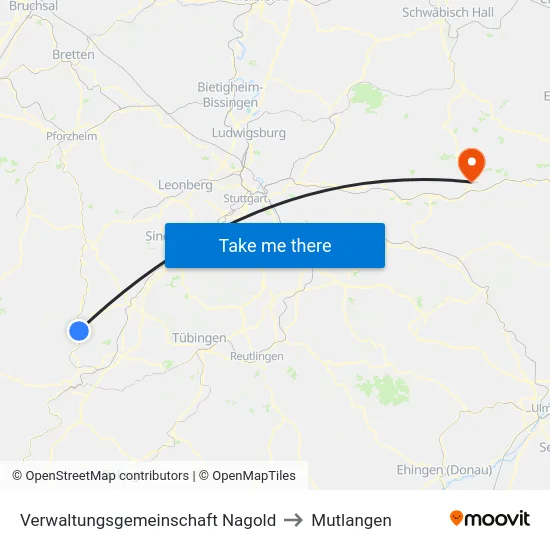 Verwaltungsgemeinschaft Nagold to Mutlangen map