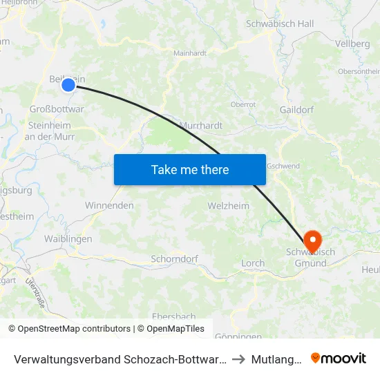 Verwaltungsverband Schozach-Bottwartal to Mutlangen map