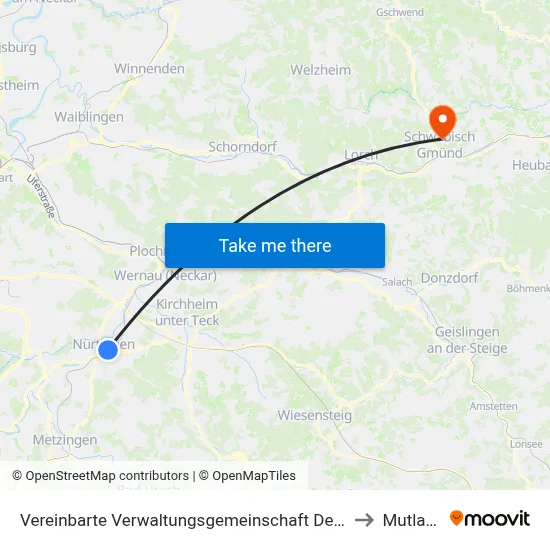Vereinbarte Verwaltungsgemeinschaft Der Stadt Nürtingen to Mutlangen map