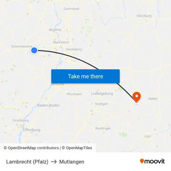 Lambrecht (Pfalz) to Mutlangen map