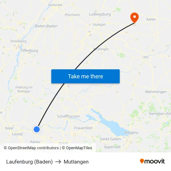 Laufenburg (Baden) to Mutlangen map