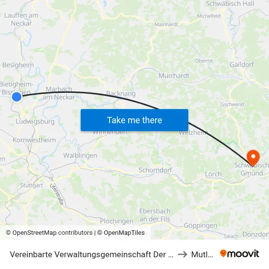 Vereinbarte Verwaltungsgemeinschaft Der Stadt Bietigheim-Bissingen to Mutlangen map