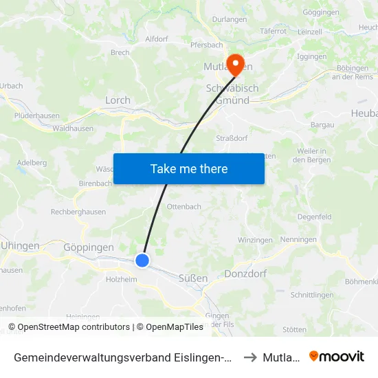 Gemeindeverwaltungsverband Eislingen-Ottenbach-Salach to Mutlangen map