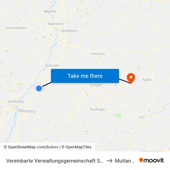 Vereinbarte Verwaltungsgemeinschaft Sinzheim to Mutlangen map