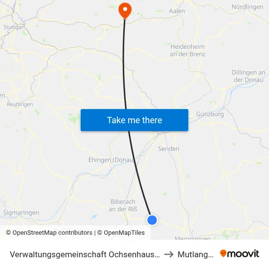 Verwaltungsgemeinschaft Ochsenhausen to Mutlangen map