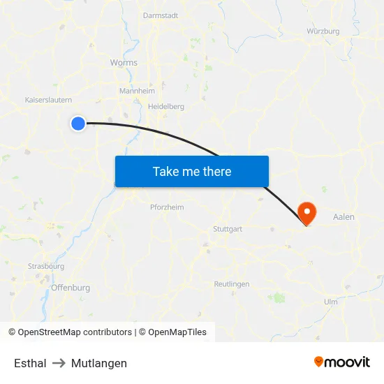 Esthal to Mutlangen map