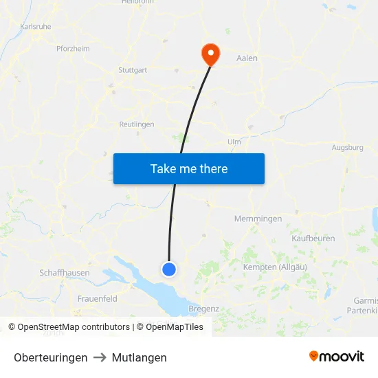 Oberteuringen to Mutlangen map
