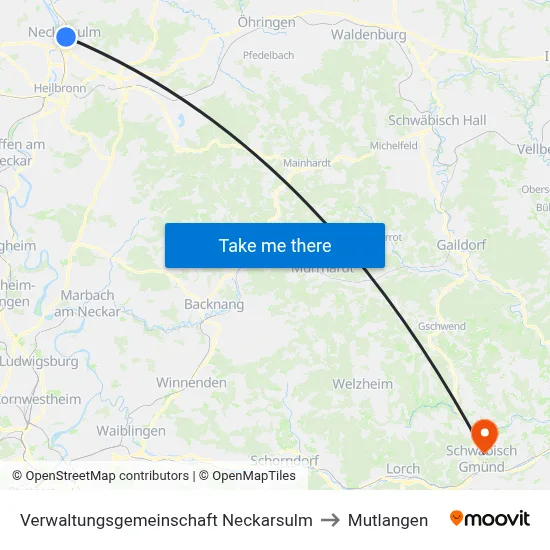 Verwaltungsgemeinschaft Neckarsulm to Mutlangen map
