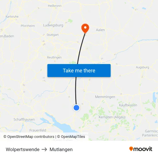 Wolpertswende to Mutlangen map