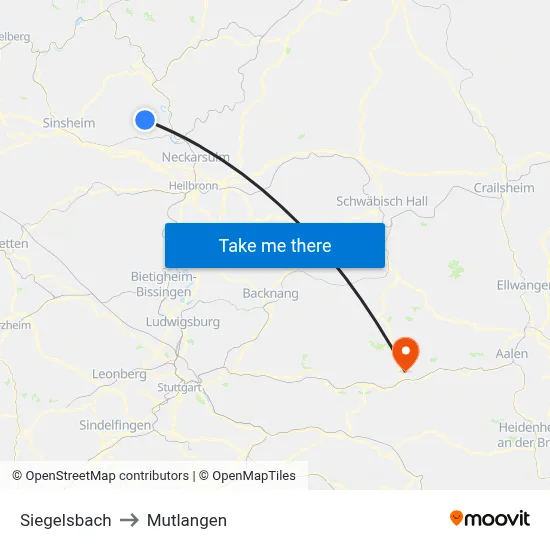 Siegelsbach to Mutlangen map