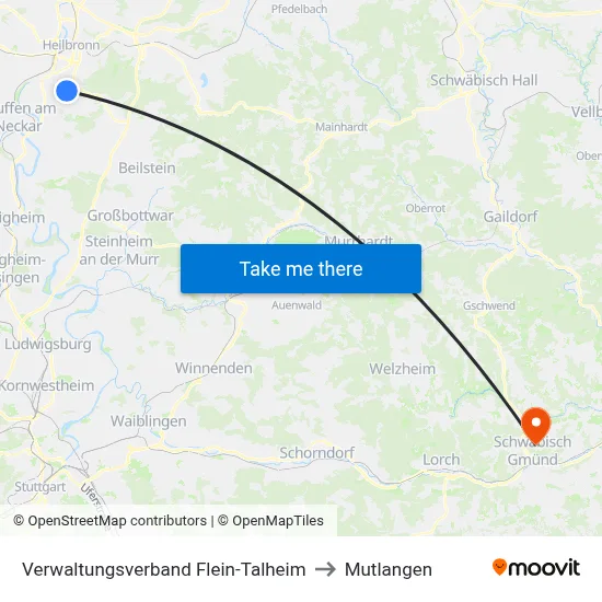 Verwaltungsverband Flein-Talheim to Mutlangen map