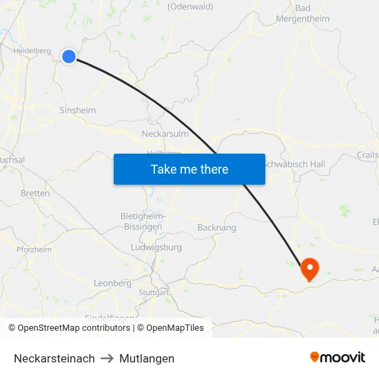 Neckarsteinach to Mutlangen map