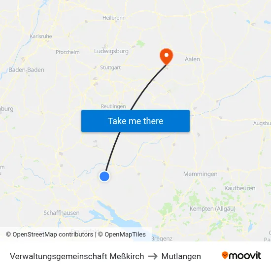 Verwaltungsgemeinschaft Meßkirch to Mutlangen map