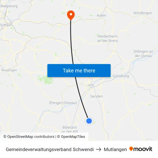 Gemeindeverwaltungsverband Schwendi to Mutlangen map