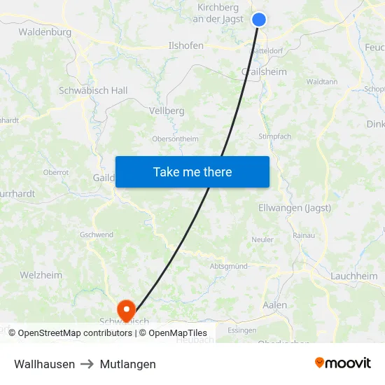 Wallhausen to Mutlangen map