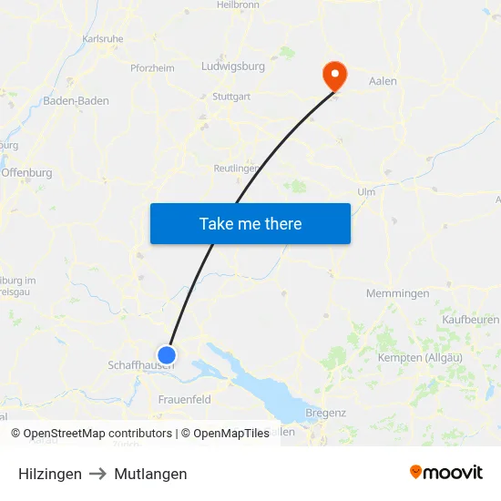 Hilzingen to Mutlangen map
