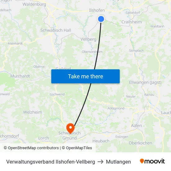 Verwaltungsverband Ilshofen-Vellberg to Mutlangen map