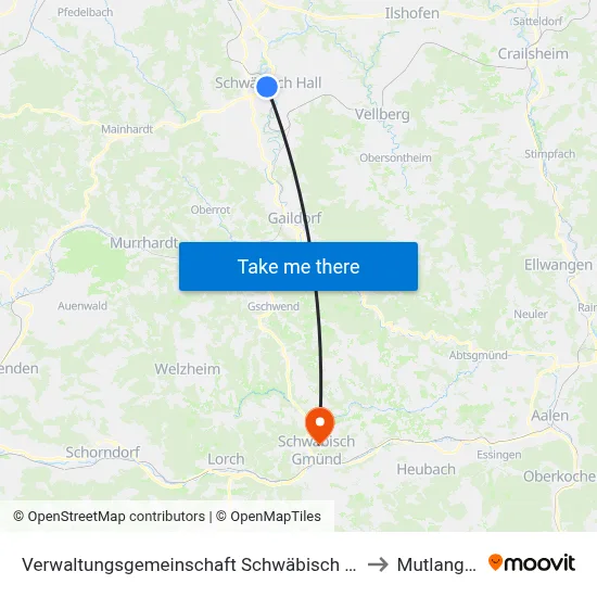 Verwaltungsgemeinschaft Schwäbisch Hall to Mutlangen map