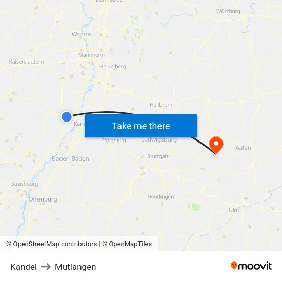 Kandel to Mutlangen map